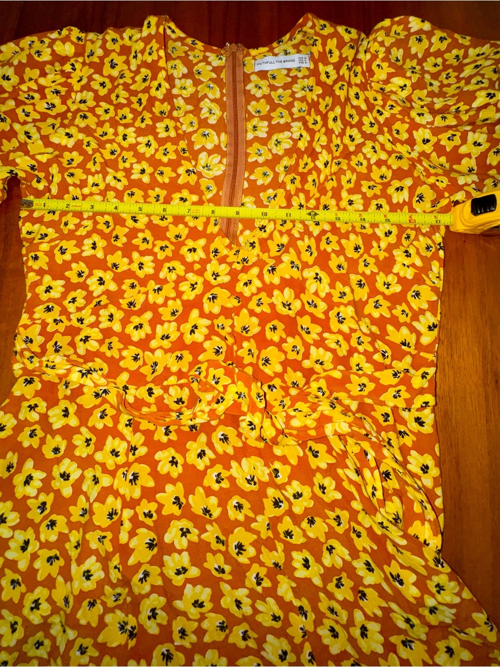 Faithfull the Brand “Ilia” Yellow Floral Mini Dress, Puffed Sleeves, Size 6 - Picture 12 of 14